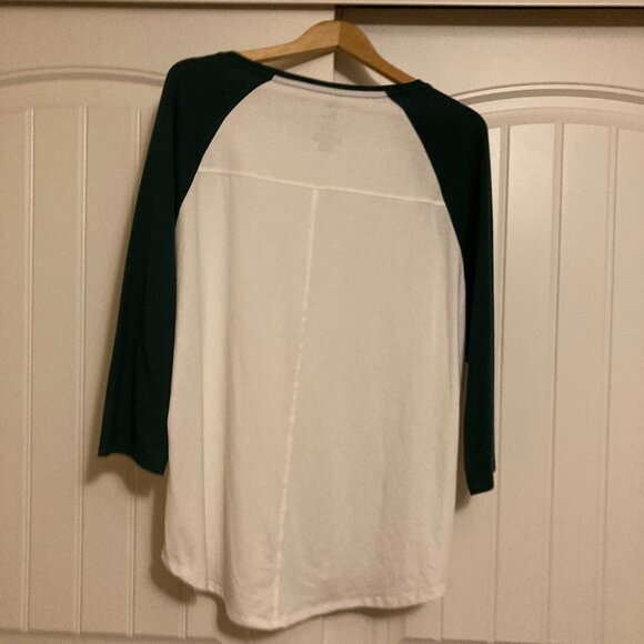 State of Mine Joyful Raglan Shirt 2XL White Green Sleeves Polyester Rayon Blend - Picture 3 of 3